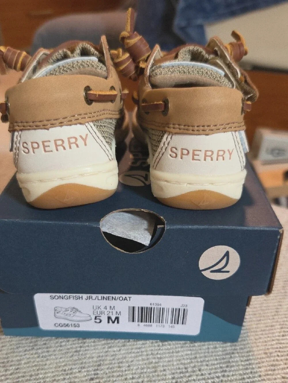 Toddler Sperry Tan & White Kids Boat Shoes with Memory Foam